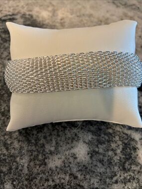 925 Sterling Silver Mesh Statement Bracelet - Women Jewelry